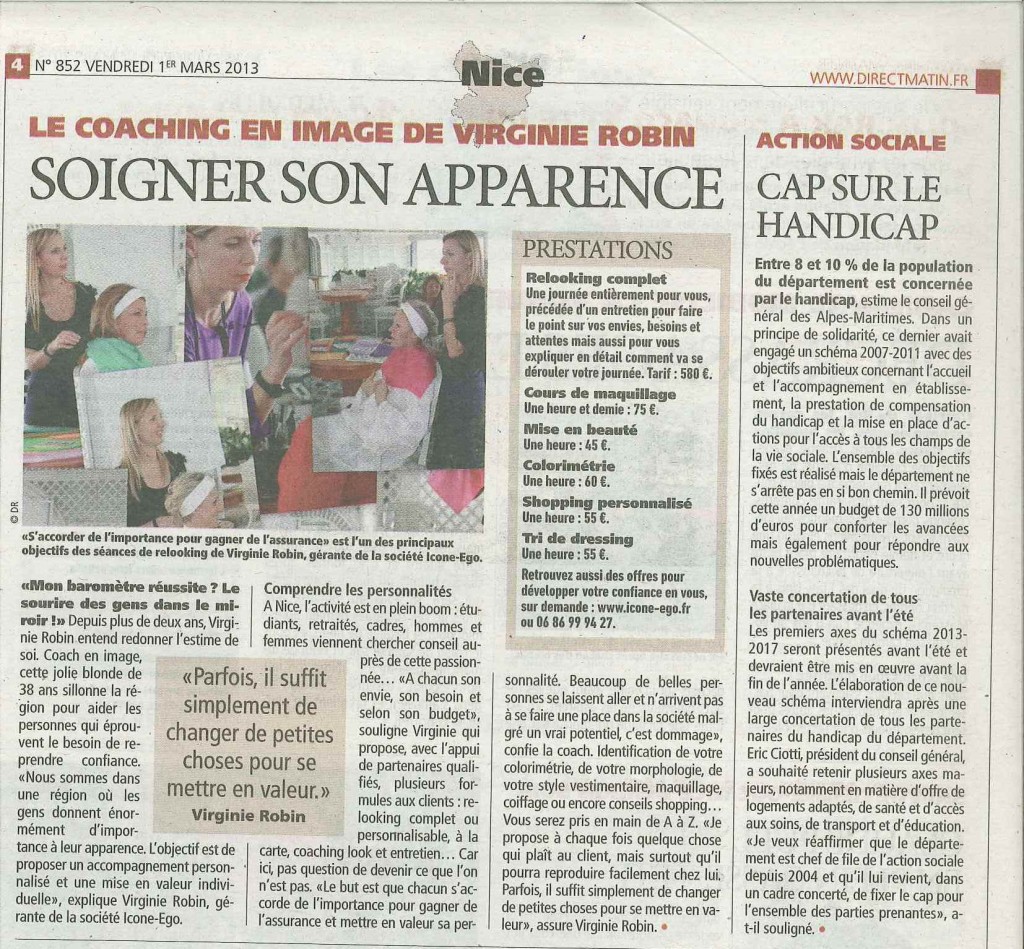 DIRECTMATIN 1er mars Article sur Icone-Ego